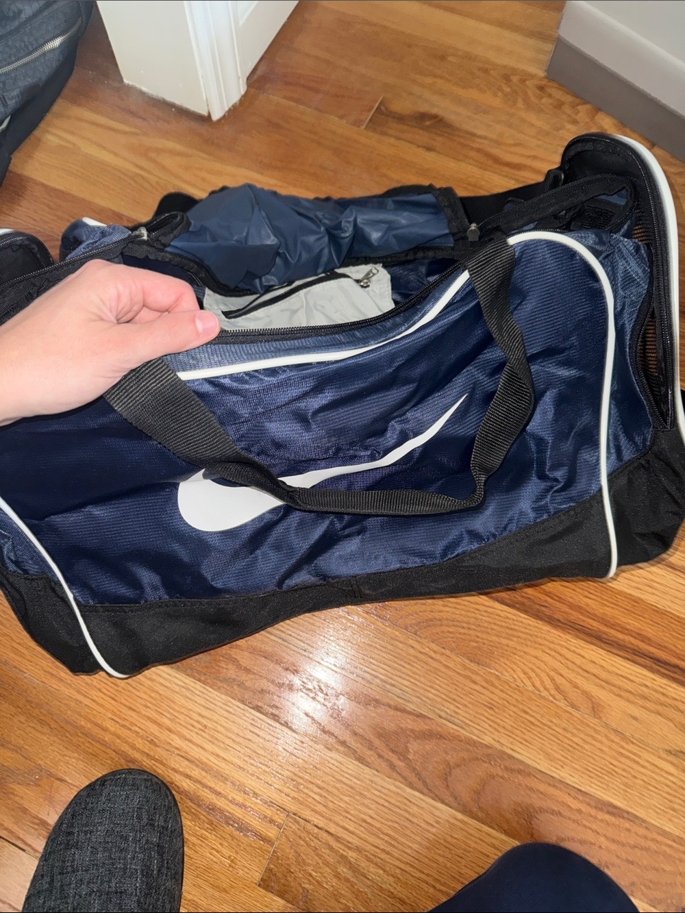 Nike Navy and Black Duffel Bag with White Logo
